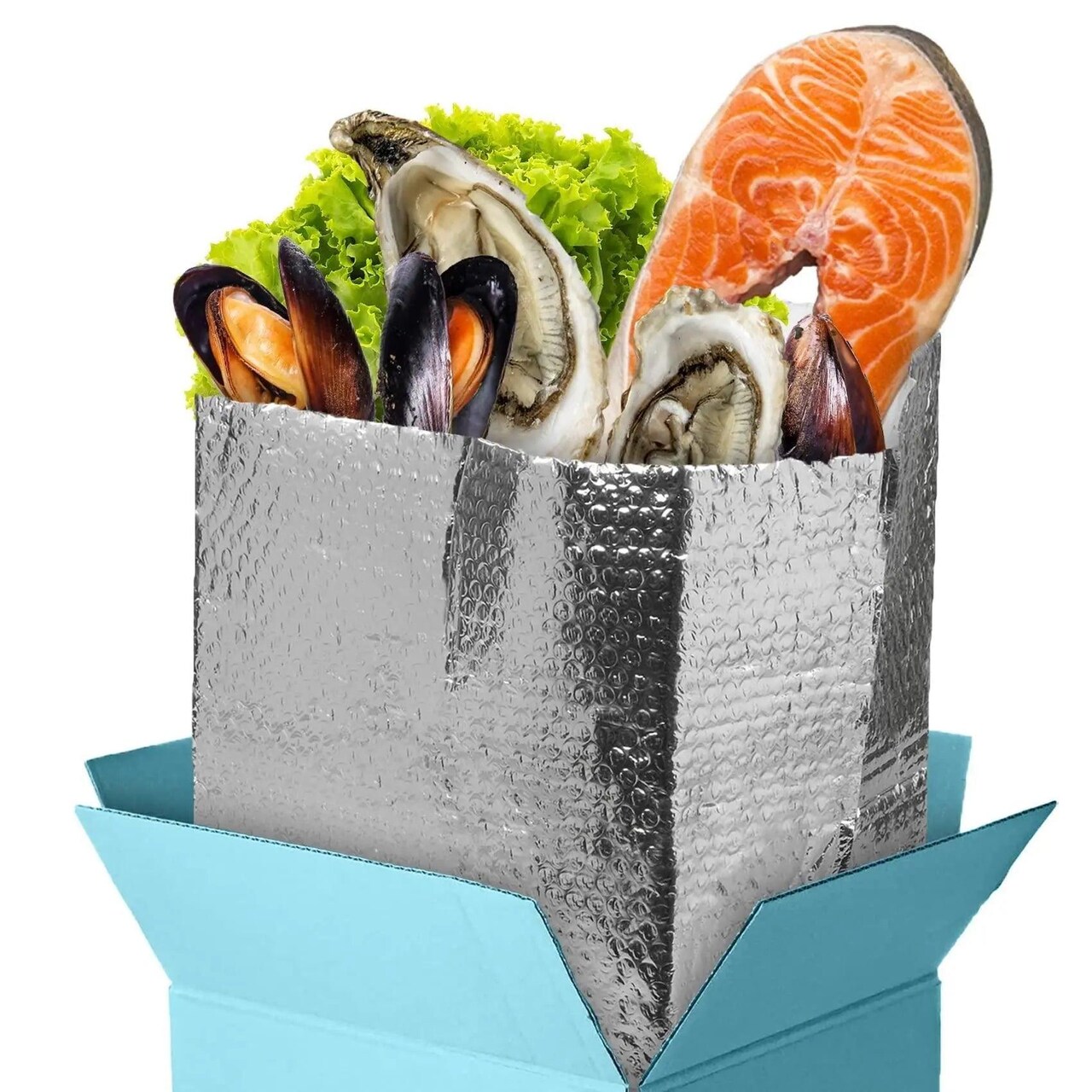 Insulated Box Liners Pack of 10 Thermal Box Liners 8x8x8 Box Size Metalized Cold Shipping Boxes with Gusseted Bottom 8 x 8 x 8 for Frozen Food with Adhesive Strip